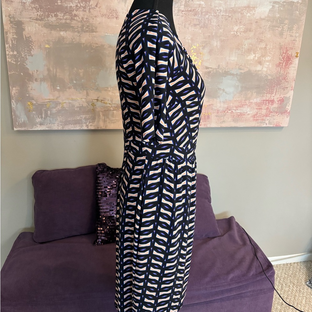 Evan Picone Black and White Sheath Midi Dress with V-Neck Faux‎ Wrap Dress S6 - Picture 6 of 10